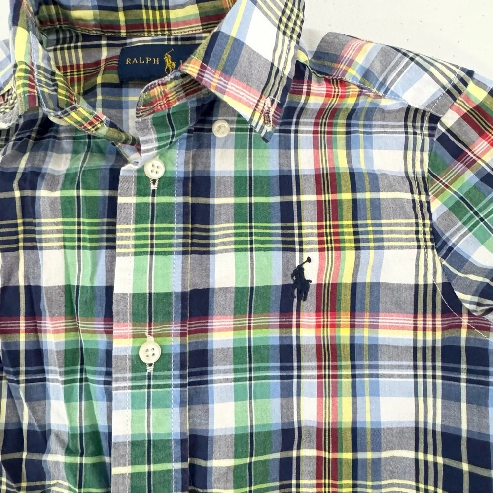 Ralph Lauren Blue and Green Plaid Button Down Shirt 3T